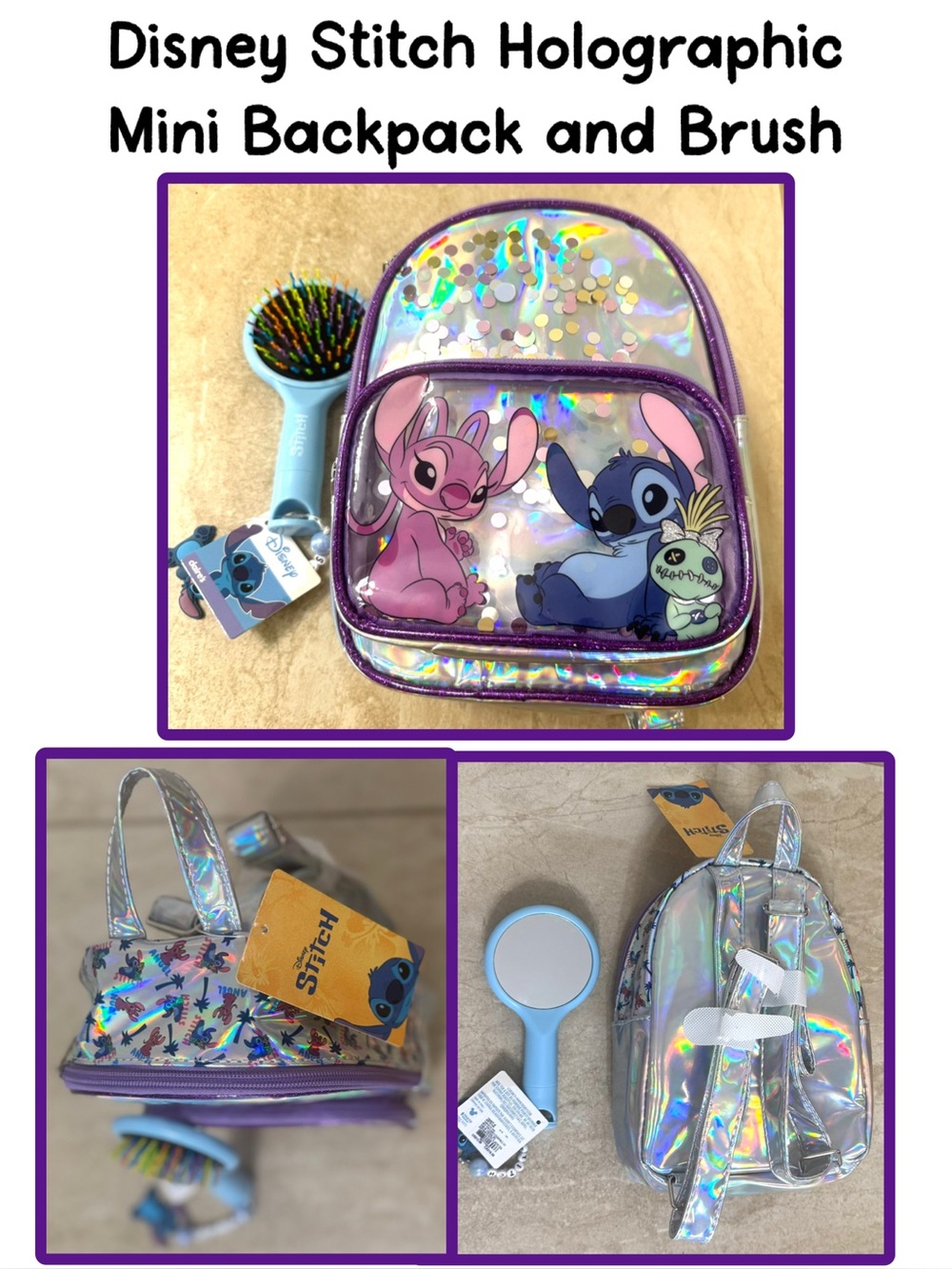 Disney Stitch Backpack and Brush